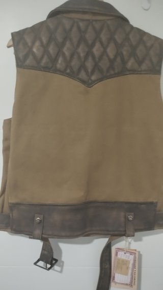 Chaqueta Motera Cuero Marrón y Beige