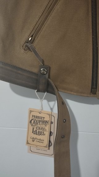Chaqueta Motera Cuero Marrón y Beige