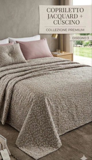 Copriletto Jacquard + 1 Cuscino Grigio