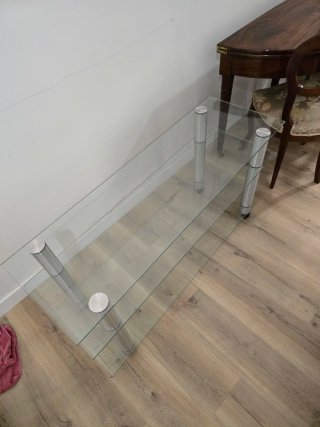 Mesa baja de TV de cristal, 3 baldas