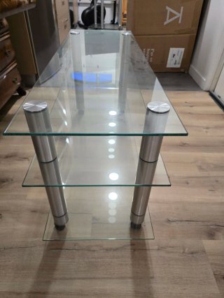 Mesa baja de TV de cristal, 3 baldas