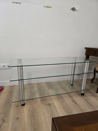 Mesa baja de TV de cristal, 3 baldas