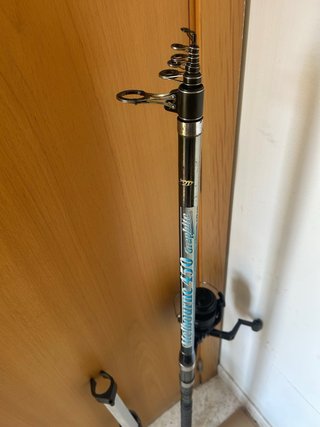 Caña de pescar con carrete y piqueta