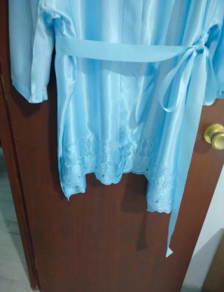 Conjunto lencería 3 piezas satén azul