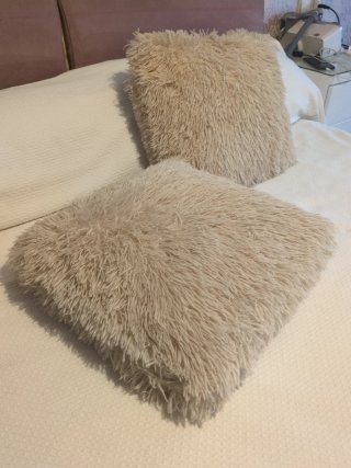 2 cojines pelo beige poliéster