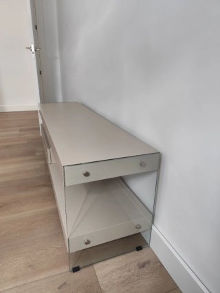 Mueble TV Beige con Laterales de Cristal