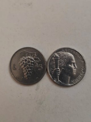 2 Monete Italiane Lire 5 - 1950