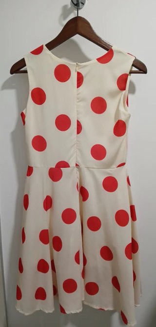 Vestido Kling lunares beige y rojo.