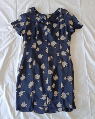 Vestido Vintage de Riande - Azul Marino Estampado