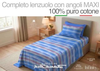 NUOVO Completo Lenzuola 100% Cotone Maxi Angoli