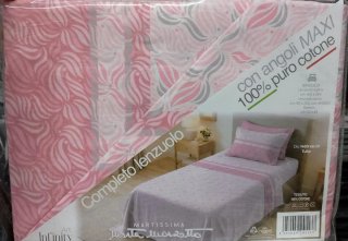 NUOVO Completo Lenzuola 100% Cotone Maxi Angoli