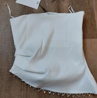 Top Zara blanco pedrería S