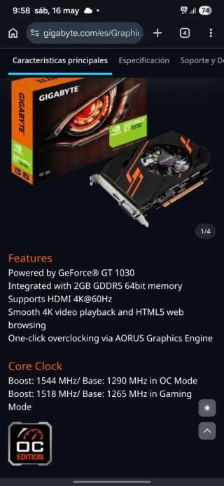 Tarjeta Gráfica NVIDIA GT 1030