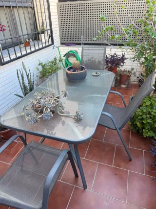 Mesa y 4 Sillas Jardín Metal Gris