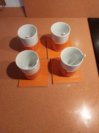 Juego 4 Tazas Café con Posavasos Naranja
