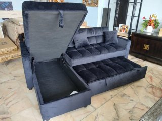Sofá Cama Chaise Longue Kris Negro/Gris