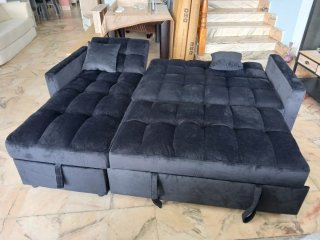 Sofá Cama Chaise Longue Kris Negro/Gris