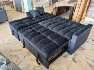 Sofá Cama Chaise Longue Kris Negro/Gris