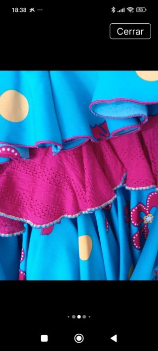 Traje de flamenca azul y rosa