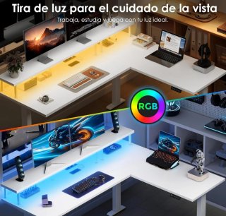 Escritorio elevable L OffiGo 150x120cm LED