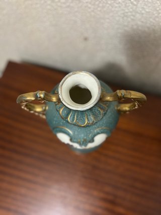 Jarrón Vintage Porcelana Dorado y Verde