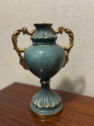 Jarrón Vintage Porcelana Dorado y Verde