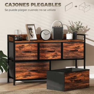 Cajonera in tessuto con 5 cassetti in legno e metallo