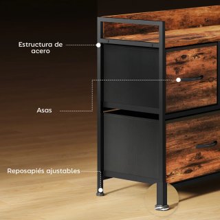 Cajonera in tessuto con 5 cassetti in legno e metallo