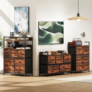 Cajonera in tessuto con 5 cassetti in legno e metallo