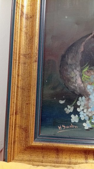 Pintura de flores y cesta