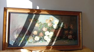Pintura de flores y cesta