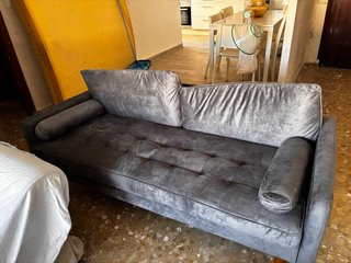 Sofá 3 plazas gris terciopelo