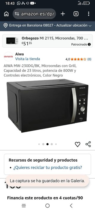 Microondas Digital Aiwa 23L con Grill