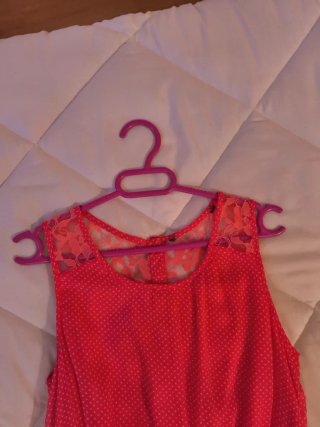 Vestido rosa gasa con forro y encaje