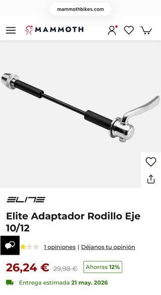 Adaptador Eje Elite 10-12mm para Rodillos