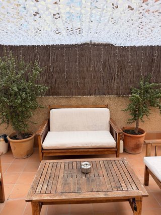 Conjunto Muebles Jardín Madera y Tela