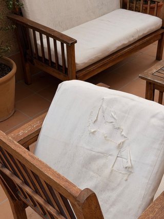 Conjunto Muebles Jardín Madera y Tela