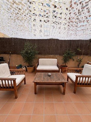 Conjunto Muebles Jardín Madera y Tela