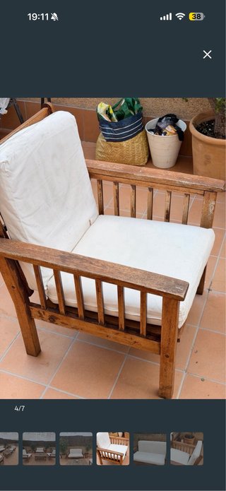 Conjunto Muebles Jardín Madera y Tela