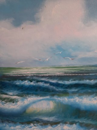Quadro pintado à mão - Mar agitado