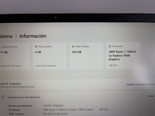 PORTÁTIL GAMIGN HP VICTUS RYZEN 7 7840HS RTX 4050
