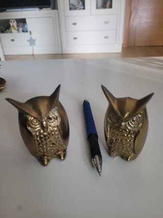 Coppia di gufi in bronzo da portapenne