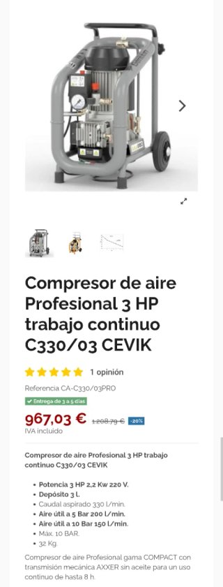 Compresor Gentilin 3CV / 3L