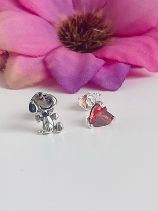 Orecchini Snoopy e Cuore Rosso in Argento
