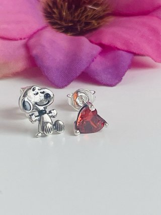 Orecchini Snoopy e Cuore Rosso in Argento