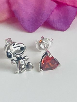 Orecchini Snoopy e Cuore Rosso in Argento