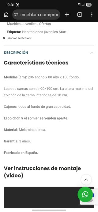 Cama nido juvenil doble cama con 2 cajones