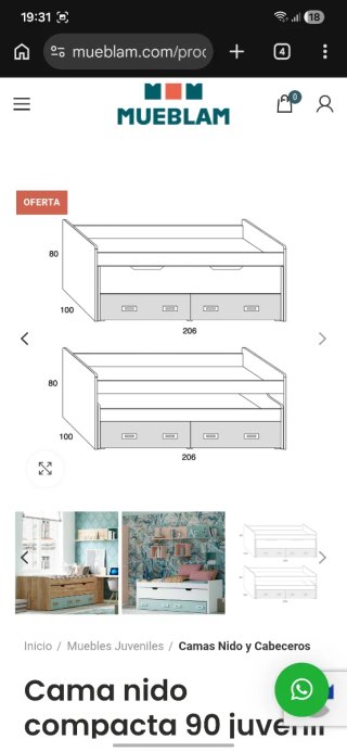 Cama nido juvenil doble cama con 2 cajones
