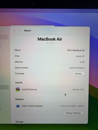 MacBook Air 2020 M1 8GB RAM 256GB
