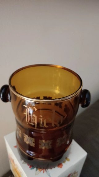 Cubitera Vintage Cristal color Ámbar con Asas